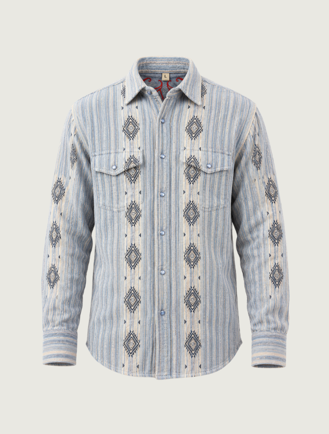 Scully men's diamond and stripe woven western shirt, front, flat lay