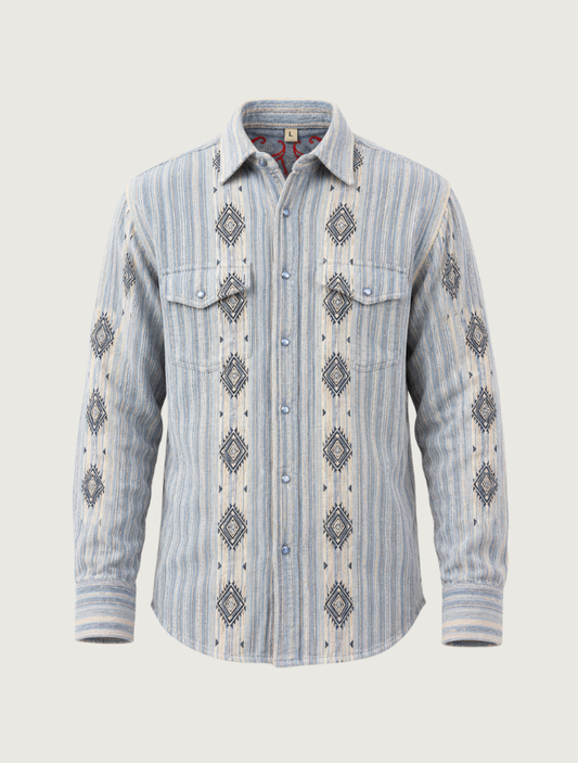 Scully men's diamond and stripe woven western shirt, front, flat lay