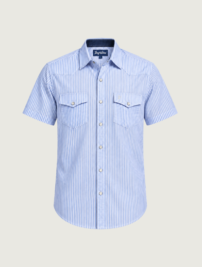 Tony Lama Blue Stripe Short Sleeve Pearl Snap Western Shirt