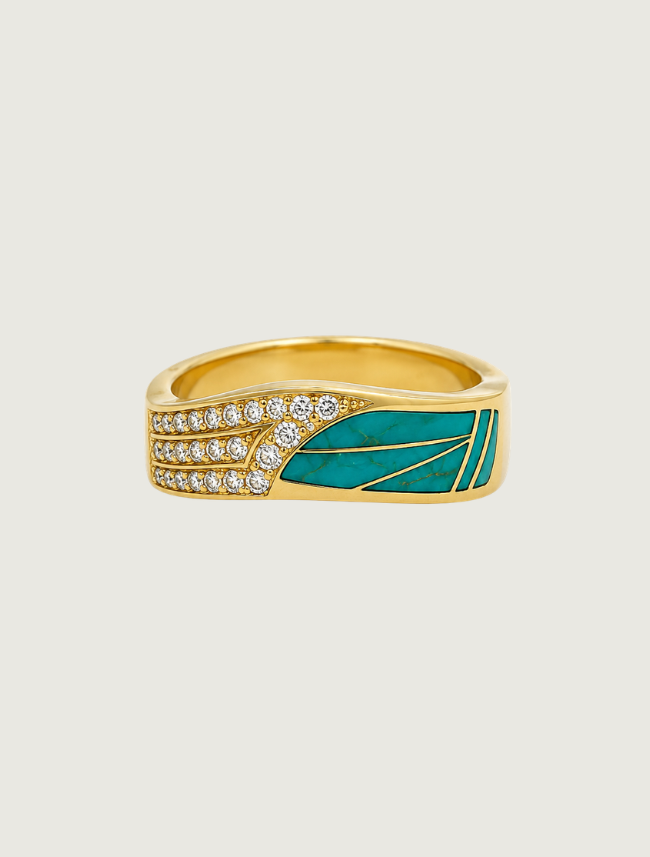 14K Yellow Gold Turquoise & Diamond Ring