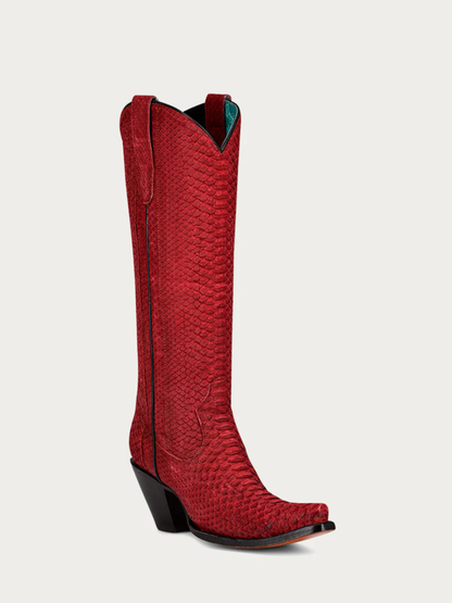 Women's Genuine Red Full Python Snip Toe Tall Top Cowboy Boot