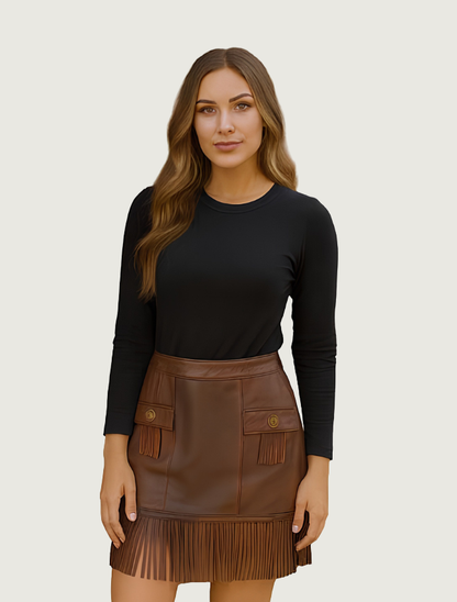 Scully Women's Fringe Hem Leather Skirt