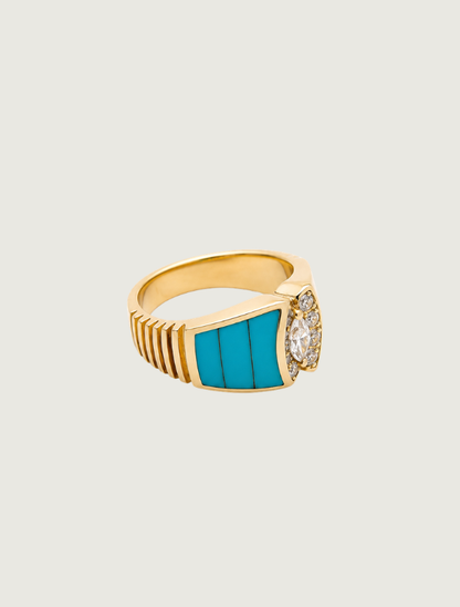14K Yellow Gold Turquoise & Diamond Ring