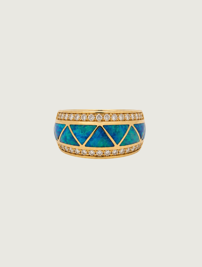 14K Yellow Gold Opal & Diamond Ring