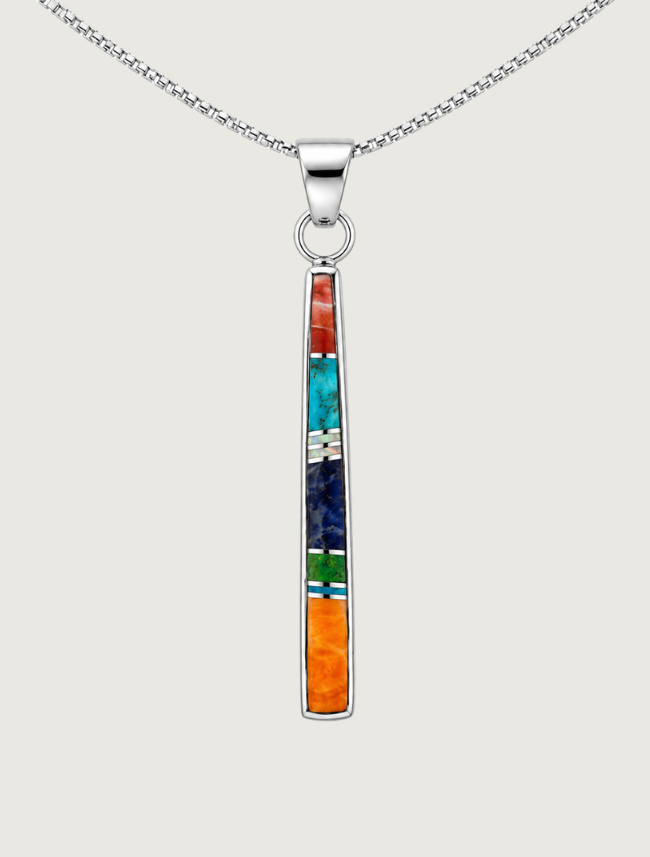 Sterling Silver Multi Inlay Pendant Necklace