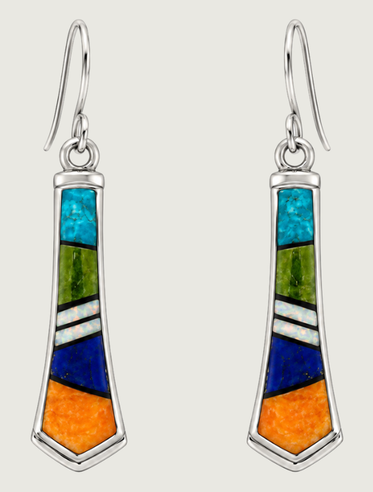 Sterling Silver Multi Inlay Earrings