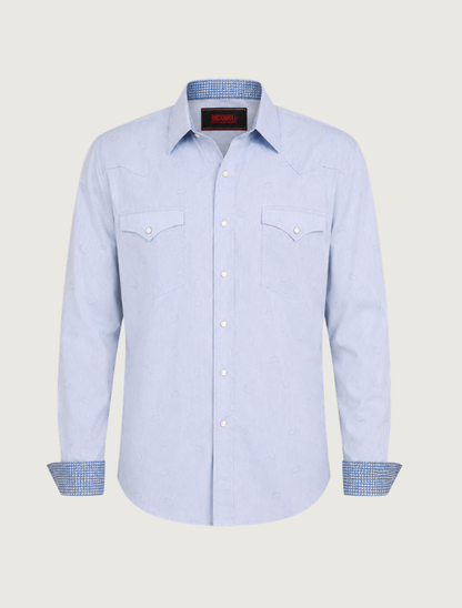 Rock & Roll Denim Men's 2-Pocket Long Sleeve Snap Shirt in Powder Blue