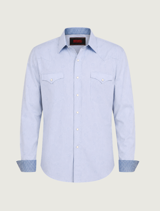 Rock & Roll Denim Men's 2-Pocket Long Sleeve Snap Shirt in Powder Blue
