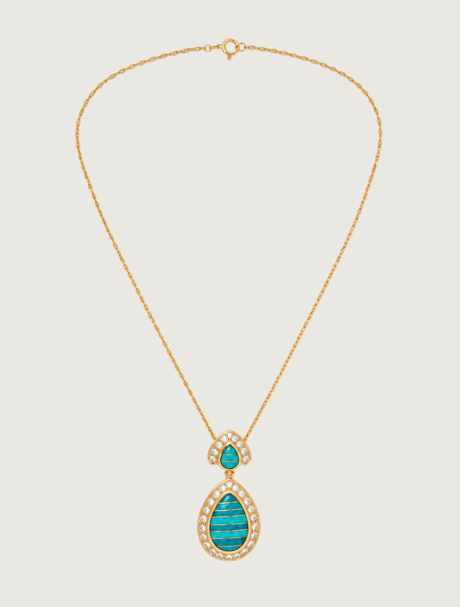 14K Yellow Gold Turquoise & Diamond Pendant