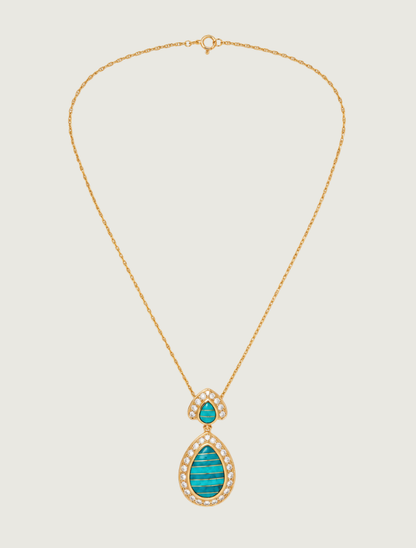 14K Yellow Gold Turquoise & Diamond Pendant