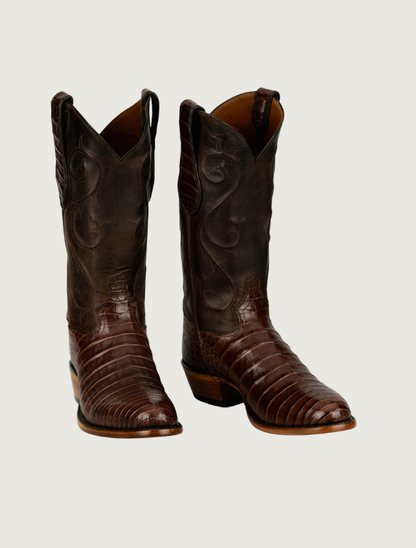 Tony Lama Agustin Brown Caiman & Cowhide Cowboy Boots, 13"