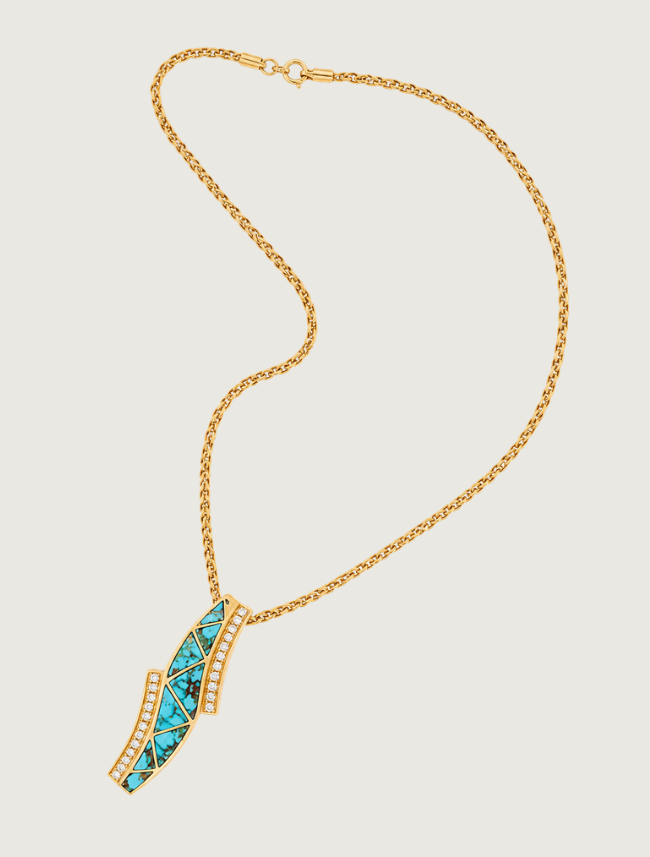 14K Yellow Gold Turquoise & Diamond Pendant