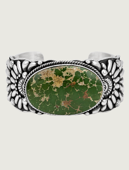 Darryl Becenti Royston Turquoise Cabochon Silver Cuff Bracelet