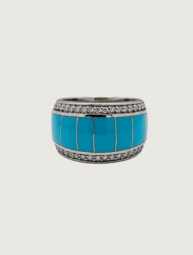 14K White Gold Turquoise and Diamond Ring