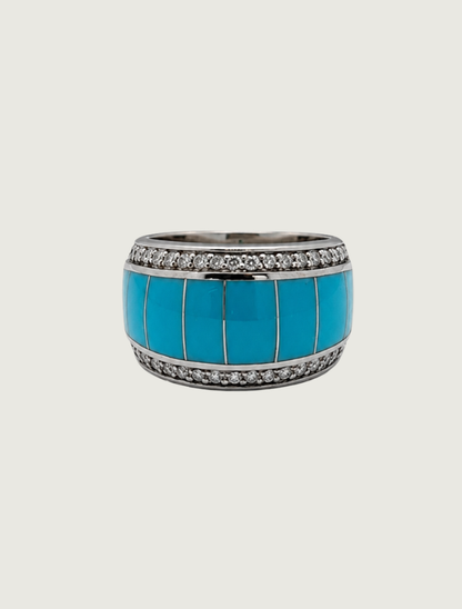 14K White Gold Turquoise and Diamond Ring