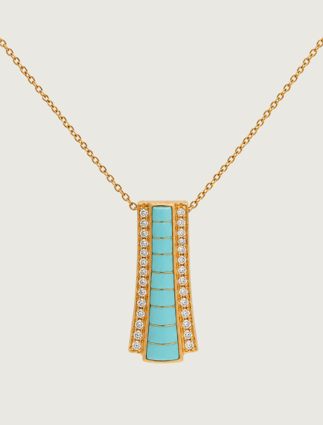 14K Yellow Gold Turquoise & Diamond Pendant