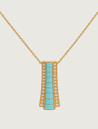 14K Yellow Gold Turquoise & Diamond Pendant