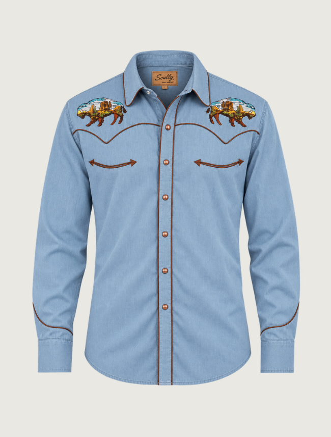 Scully Men's Buffalos & Desert Embroidered Shirt