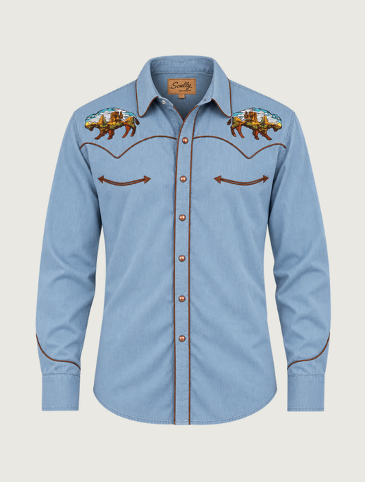Scully Men's Buffalos & Desert Embroidered Shirt