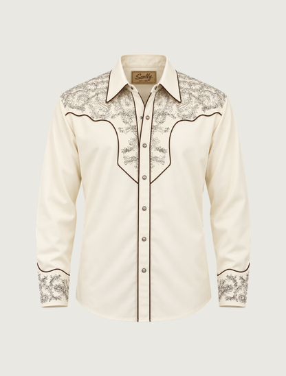 Scully Men's Cream Scroll Embroidered Western Shirt