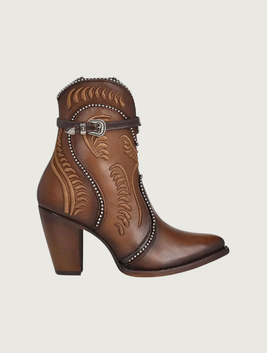 Cuadra Honey Embroidered Studded Cowgirl Booties