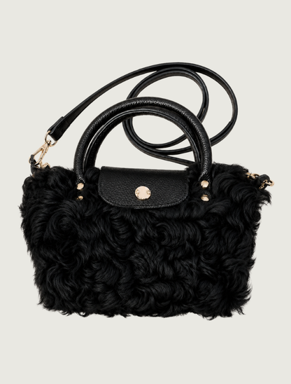 Mavericks Curly Tibetan Fur Handle Bag with Leather Trim