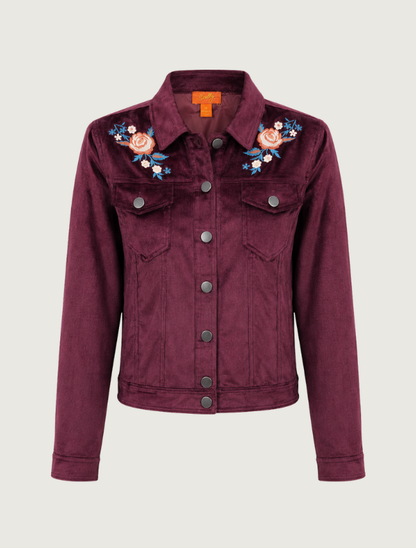 Scully Women's Burgundy Velvet Floral Embroidered Jacket