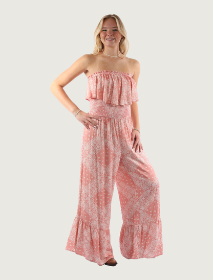 Scully Women's Strapless Ruffle Trim Jumpsuit