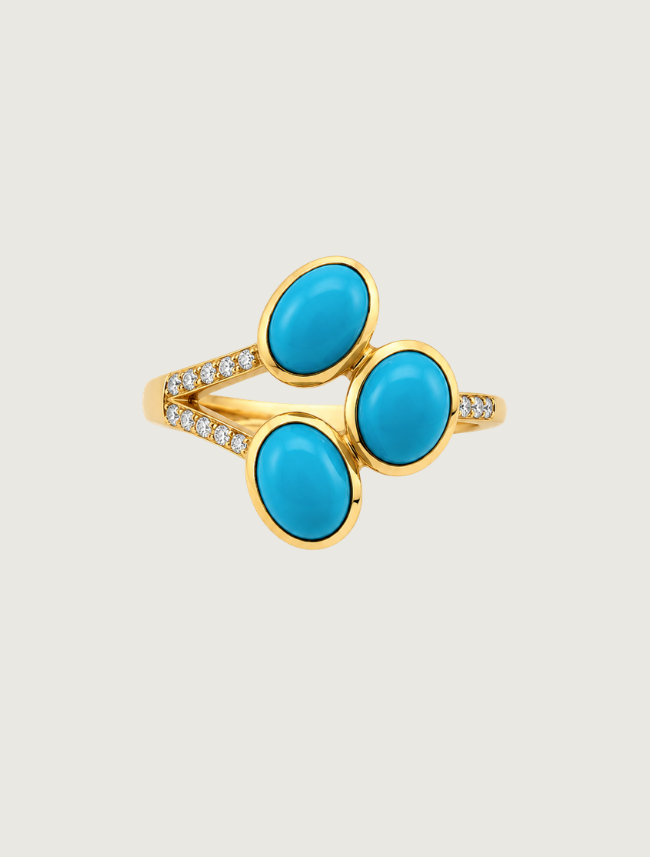 14K Yellow Gold Sleeping Beauty Turquoise & Diamond Ring