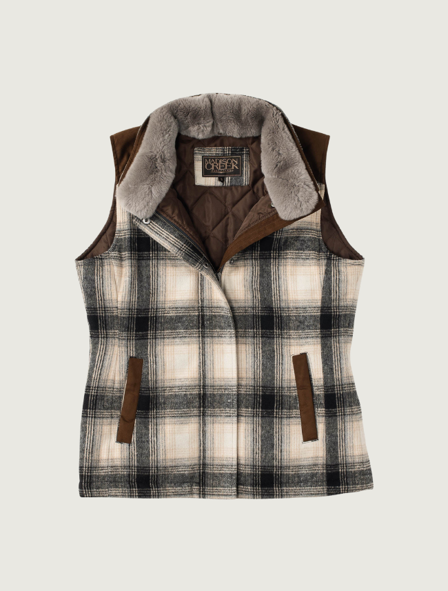 Madison Creek Cashiers Wool Blend Vest in Charcoal Plaid