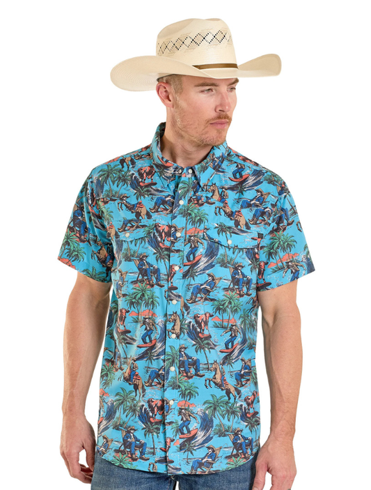 Rock & Roll Denim Men's TEK Hang Ten Cowboy Short Sleeve Shirt