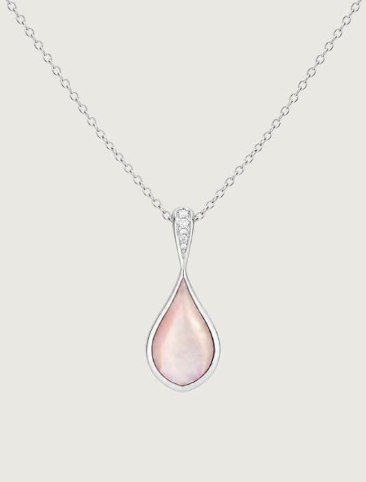 Kabana Sterling Silver, Diamond, & Pink Mother of Pearl Teardrop Necklace