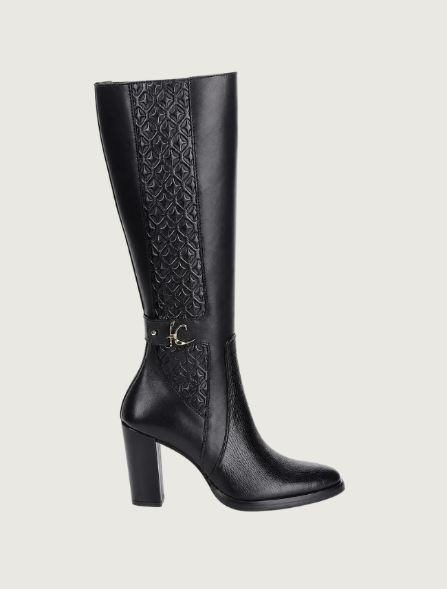 Cuadra Black Deer Leather Tall Top Zipper Cowgirl Boots