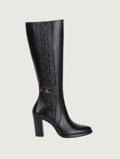 Cuadra Black Deer Leather Tall Top Zipper Cowgirl Boots