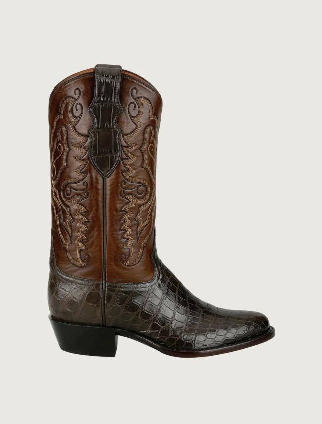 Tony Lama Cas chocolate crocodile cowboy boot — side view