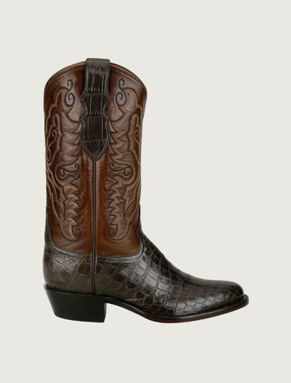 Tony Lama Cas chocolate crocodile cowboy boot — side view