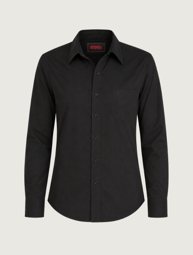 Rock & Roll Denim Women's Solid Twill Button Down in Black