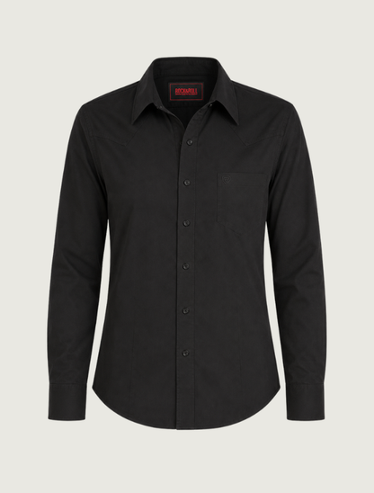 Rock & Roll Denim Women's Solid Twill Button Down in Black