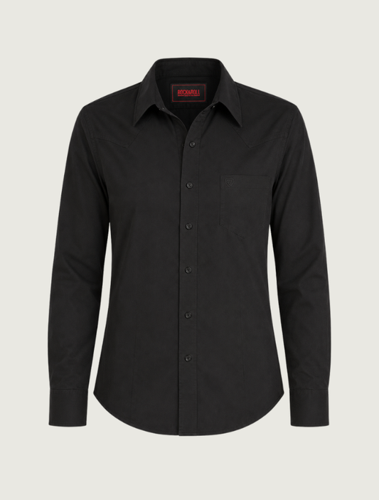 Rock & Roll Denim Women's Solid Twill Button Down in Black