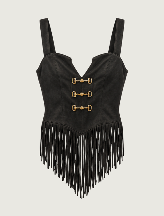 Lucky & Blessed Women's Western Horsebit Fringe Corset Top