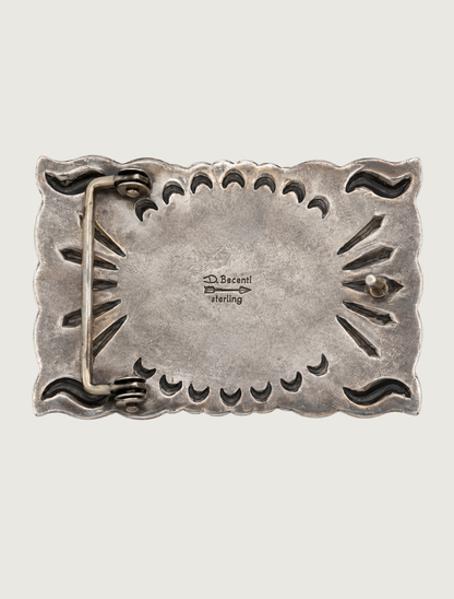 Kingman Turquoise & Purple Spiny Oyster Shell Silver Belt Buckle