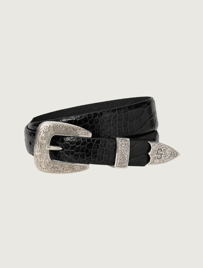Stetson Women's Black Croco Print Tapered Belt