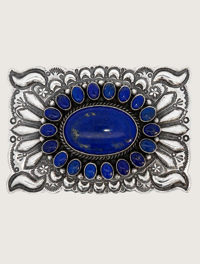 Darryl Becenti Lapis Lazuli Cabochon & Halo Silver Belt Buckle