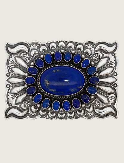 Darryl Becenti Lapis Lazuli Cabochon & Halo Silver Belt Buckle