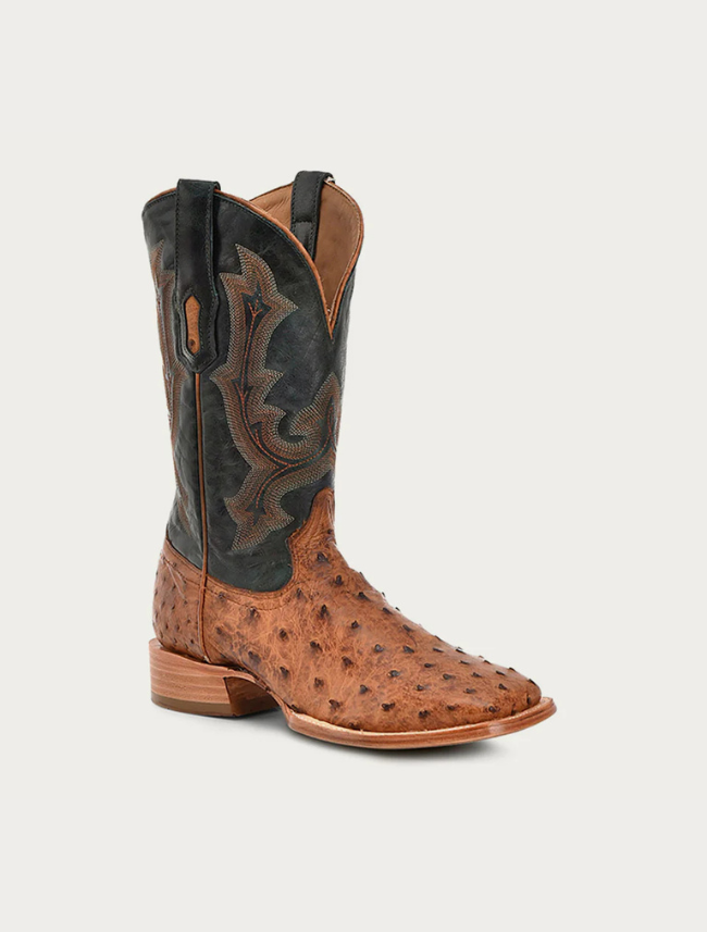 Corral Men's Tan & Olive Green Ostrich Embroidery Cowboy Boots