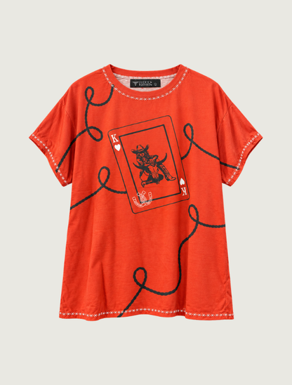 Lucky & Blessed Women's Red Cowgirl Playing Card Graphic T-Shirt