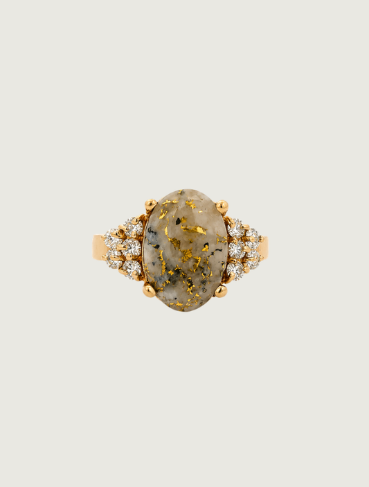 14K Yellow Gold Gold Quartz & Diamond Solitaire Ring