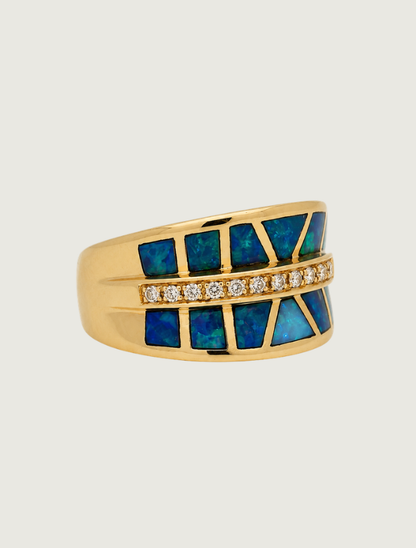 14K Yellow Gold Opal Inlay & Diamond Ring