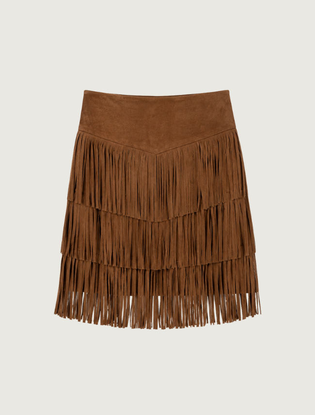 Women's Short Suede Fringe Skirt