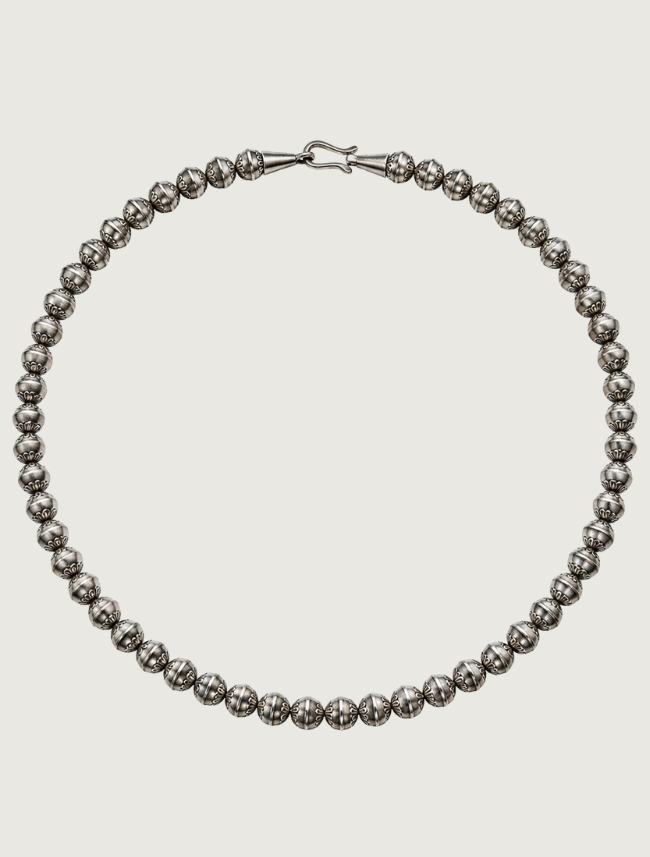 Sterling Silver Carved Beads Necklace